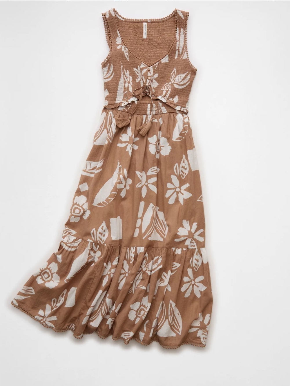 American Eagle V-Neck Cut-Out Midi Dress (M, Brown)